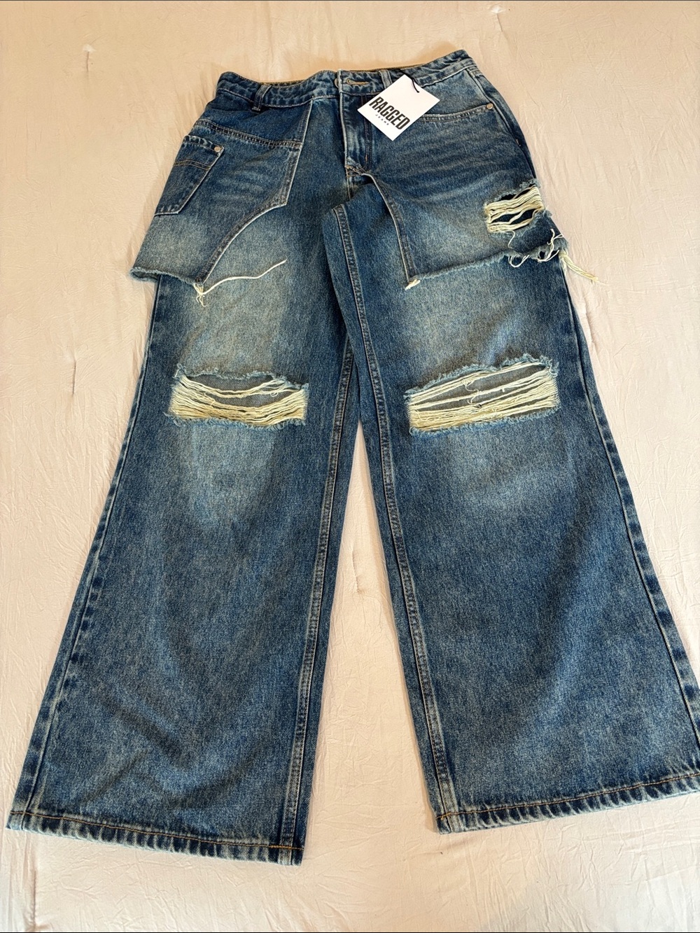 Ragged Priest Wide-Leg Distressed Women’s Jeans with skirt overlay - 26